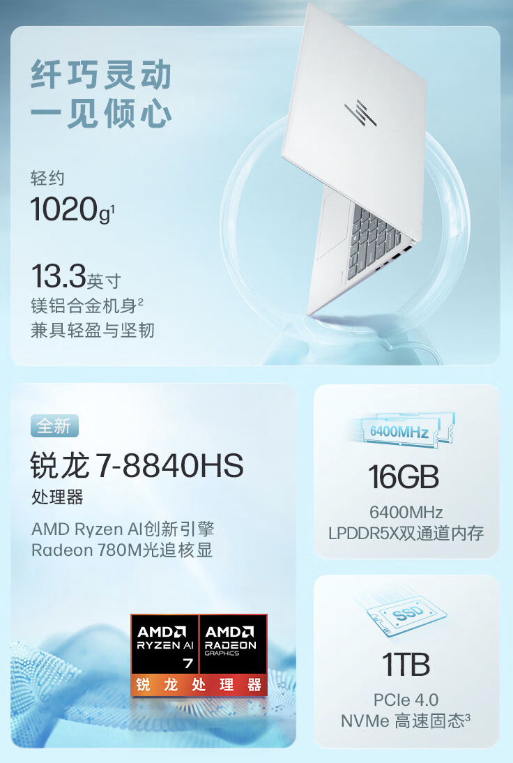 惠普 2024 款星 Book Pro 13 笔记本上架开售：可选 R5 8640U / R7 8840U / R7 8840HS，5299 元起