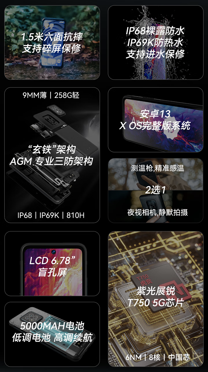 AGM X6 三防手机开售：选配夜视 / 测温、接口裸露防水，首发价 2799 元