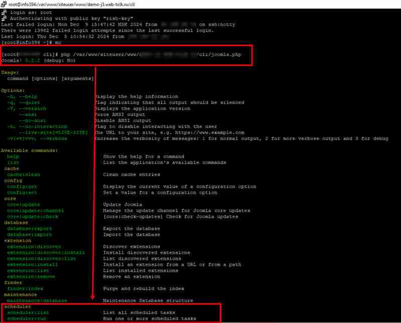 从控制台 (CLI) 运行 Joomla 任务计划程序任务