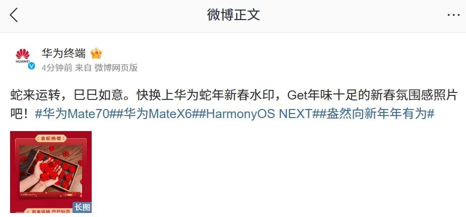 华为蛇年新春水印功能上线：三款样式、专属祝福语